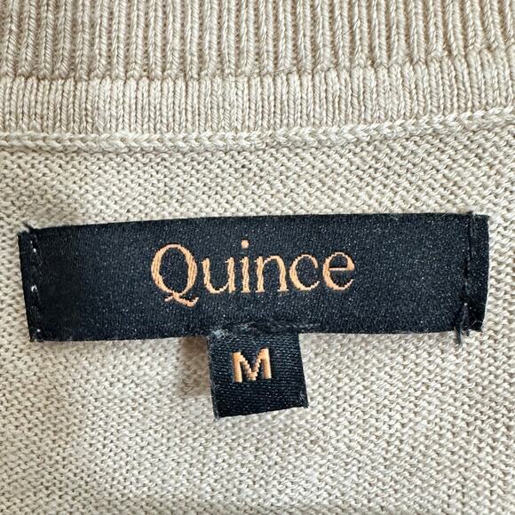 Quince Women's V-Neck Sweater Organic Cotton Cashmere Medium Beige Soft - Picture 3 of 7